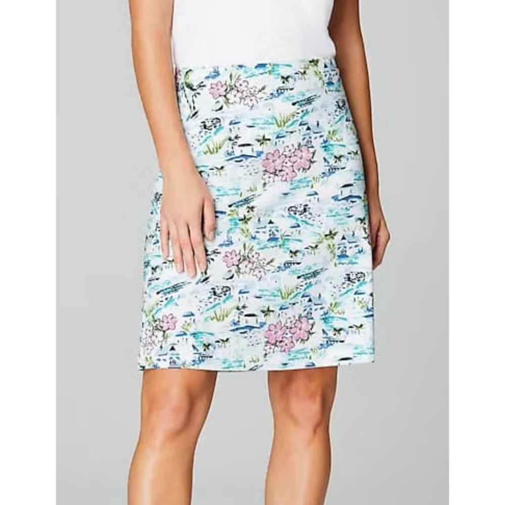 J. Jill White Floral A-Line Skirt with Pink and Blue Accents